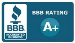 BBB A+ rating logo for AED Roofing and Siding serving Chesapeake, VA